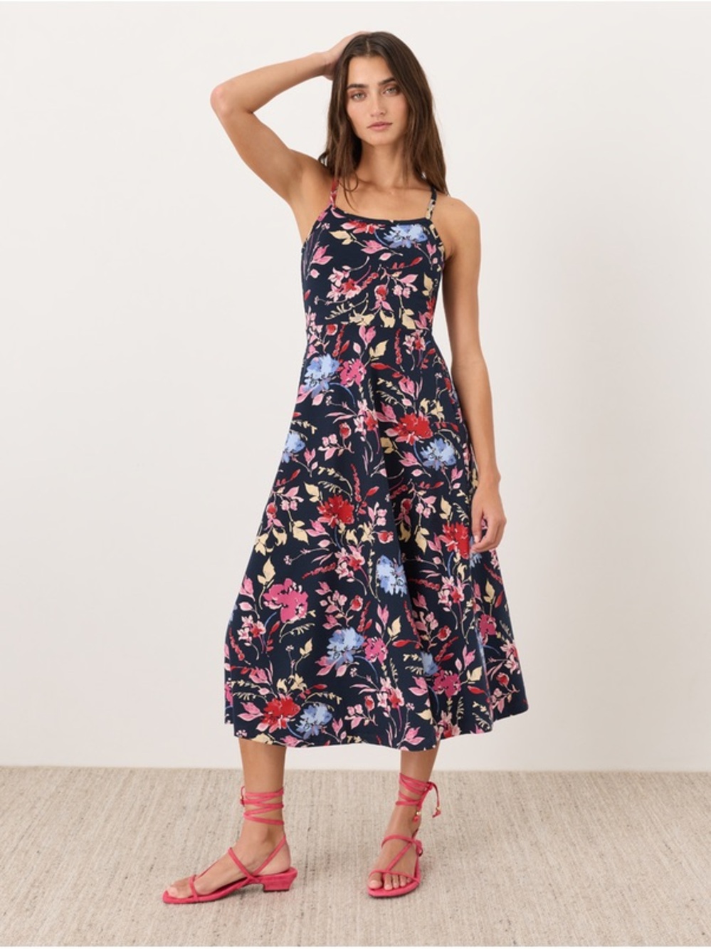 NWOT Pact Organic Cotton Fit and Flare Dress Floral Navy Midi Sundress XS